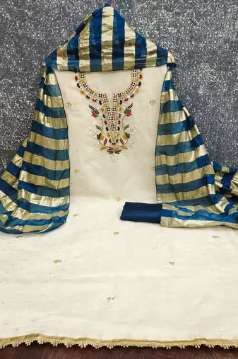  white embroidery cotton dress material
