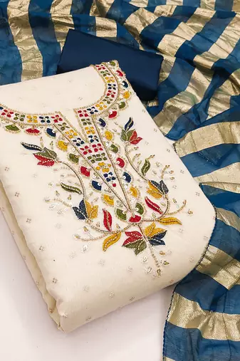  white embroidery cotton dress material