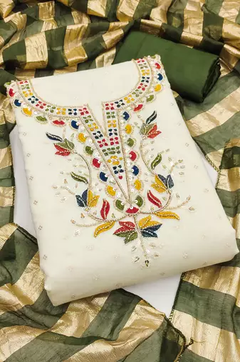 Women's white embroidery cotton dress material