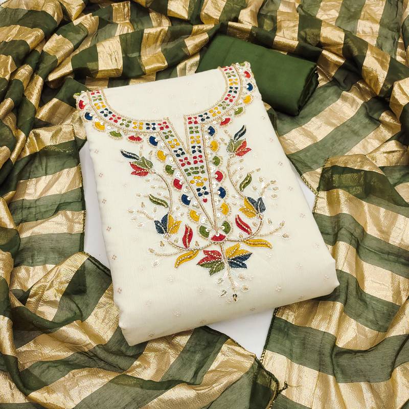 Women's white embroidery cotton dress material