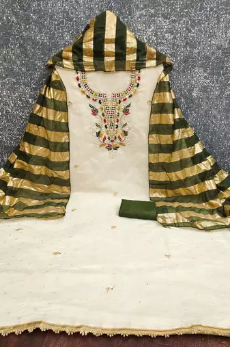  white embroidery cotton dress material
