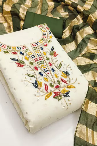  white embroidery cotton dress material