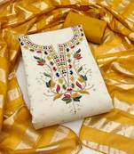 Women's white embroidery cotton dress material