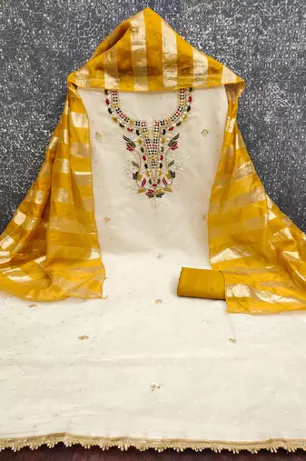  white embroidery cotton dress material
