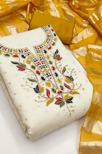  white embroidery cotton dress material