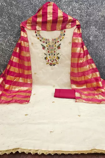  embroidery rajwadi butti cotton dress material