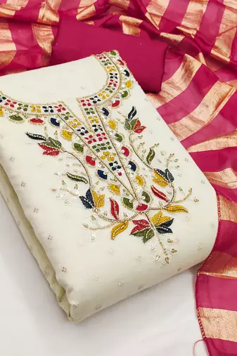  embroidery rajwadi butti cotton dress material