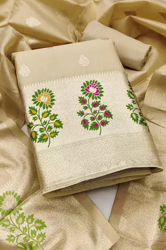 Women's embroidery lichi silk minakari dress material