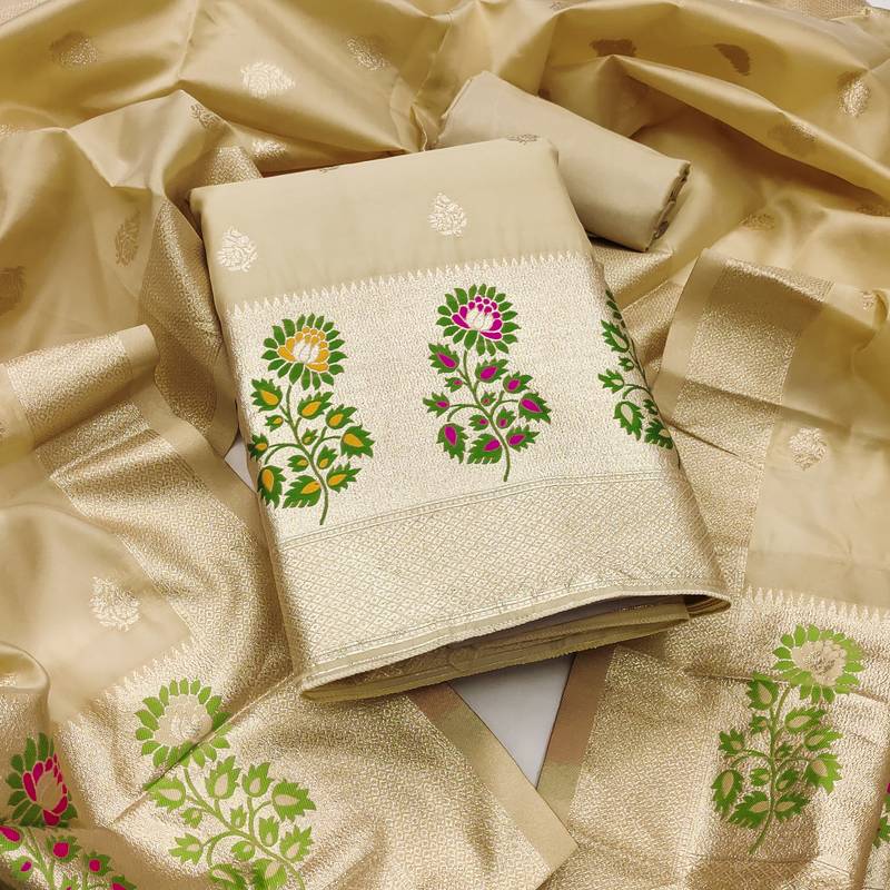 Women's embroidery lichi silk minakari dress material