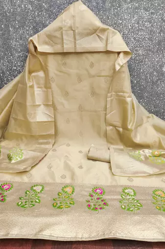  embroidery lichi silk minakari dress material