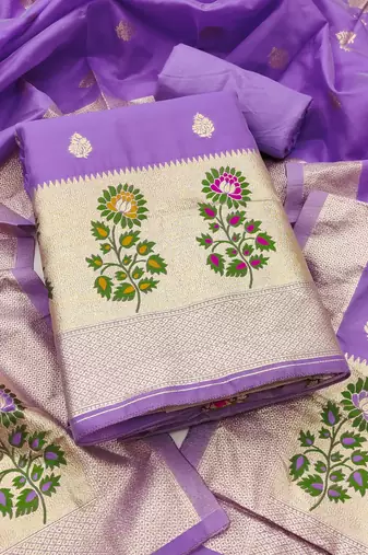 Women's embroidery lichi silk minakari dress material