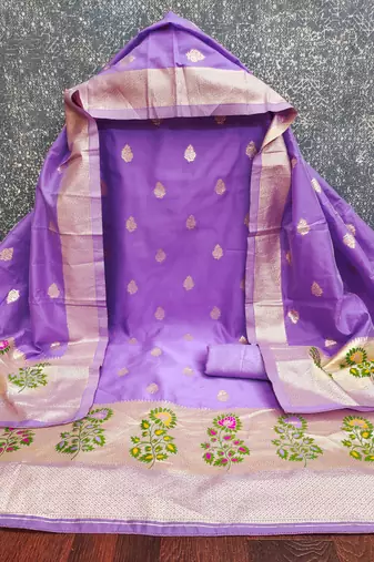  embroidery lichi silk minakari dress material