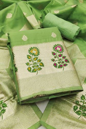 Women's embroidery lichi silk minakari dress material