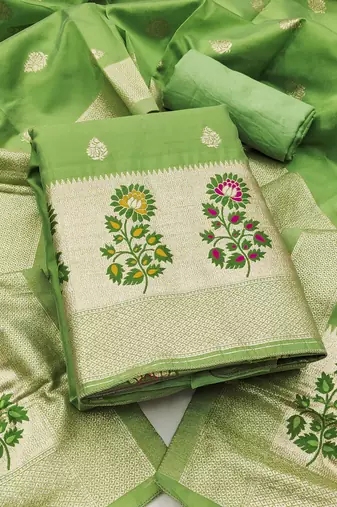 Women's embroidery lichi silk minakari dress material