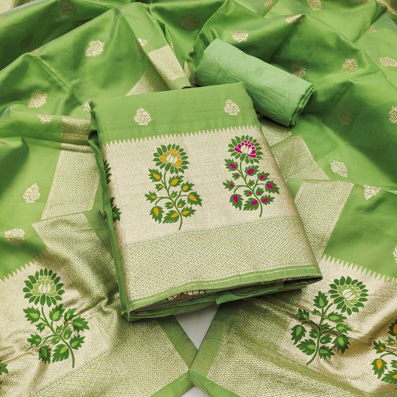 Women's embroidery lichi silk minakari dress material