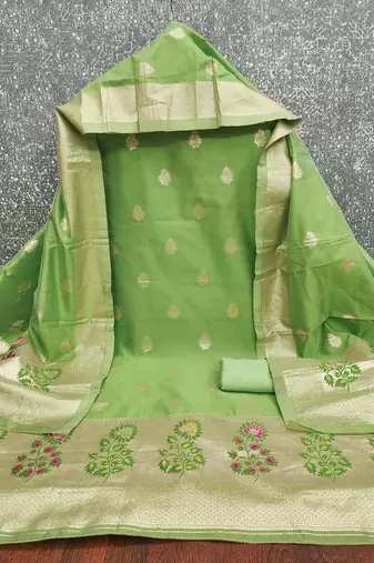  embroidery lichi silk minakari dress material