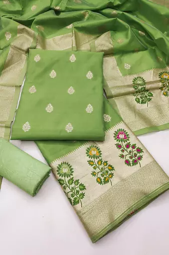  embroidery lichi silk minakari dress material