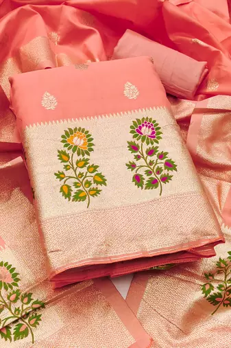 Women's embroidery lichi silk minakari dress material