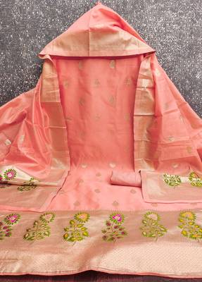  embroidery lichi silk minakari dress material 2