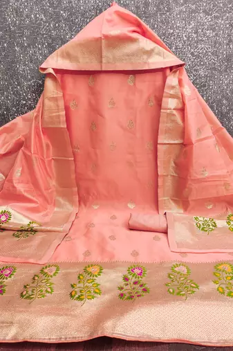  embroidery lichi silk minakari dress material