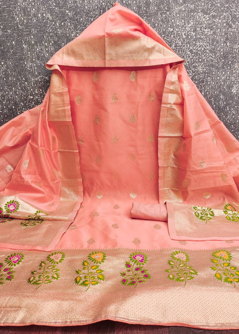 Women's embroidery lichi silk minakari dress material