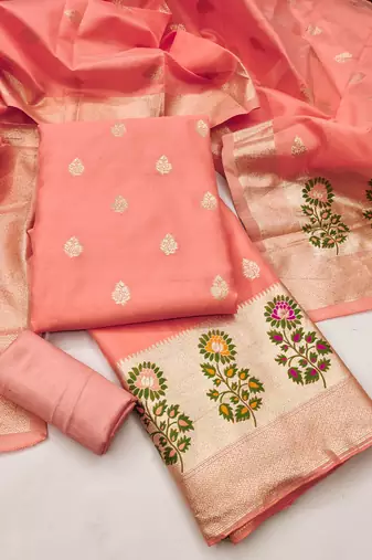  embroidery lichi silk minakari dress material