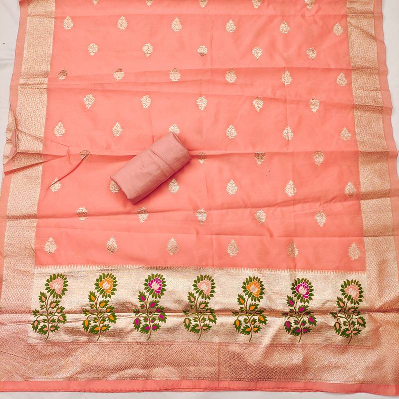 Women's embroidery lichi silk minakari dress material