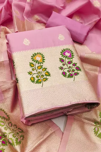 Women's embroidery lichi silk minakari dress material