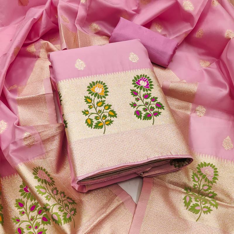 Women's embroidery lichi silk minakari dress material