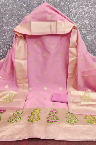  embroidery lichi silk minakari dress material