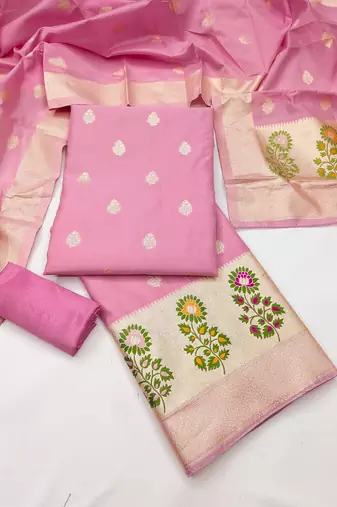  embroidery lichi silk minakari dress material