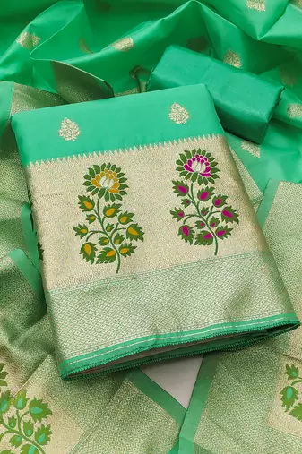 Women's embroidery lichi silk minakari dress material