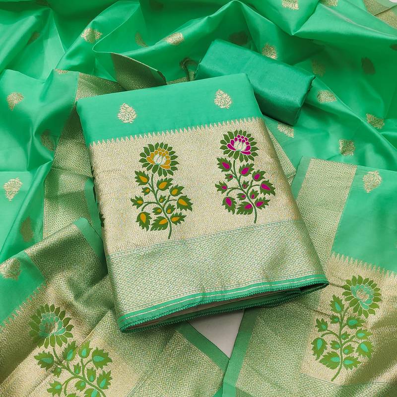 Women's embroidery lichi silk minakari dress material