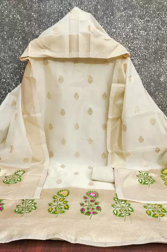  embroidery lichi silk minakari dress material