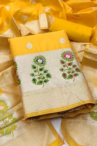 Women's embroidery lichi silk minakari dress material