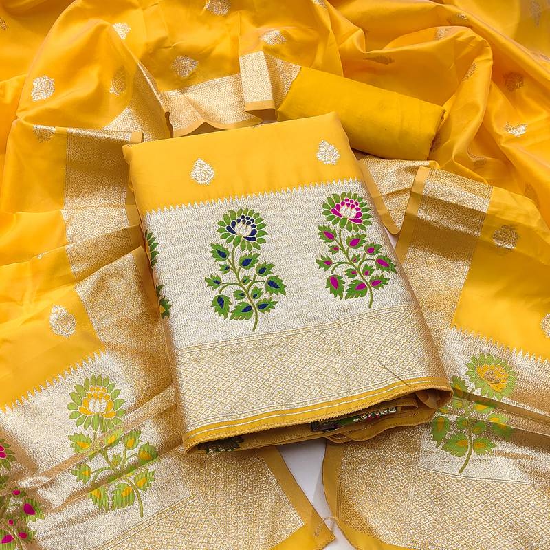 Women's embroidery lichi silk minakari dress material