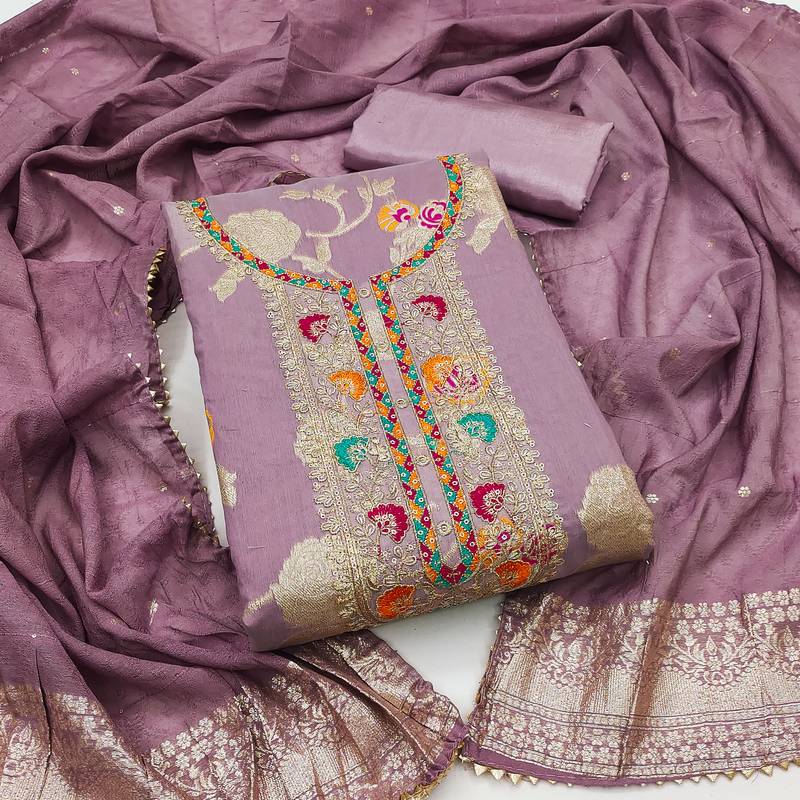 Women's levender embroidered modal dress material