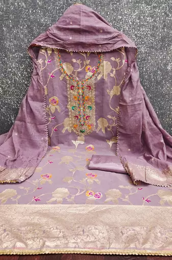  levender embroidered modal dress material