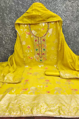  light green embroidered modal dress material