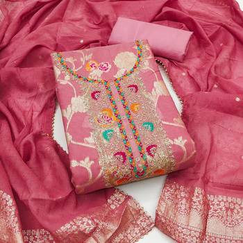  pink embroidered modal dress material 1