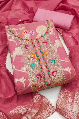 Women's pink embroidered modal dress material