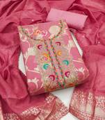 Women's pink embroidered modal dress material