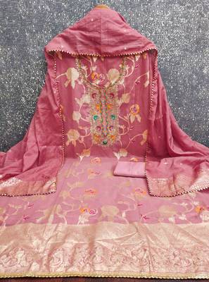  pink embroidered modal dress material 2