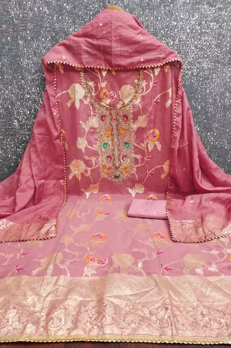  pink embroidered modal dress material