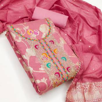  pink embroidered modal dress material 3