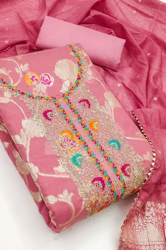  pink embroidered modal dress material