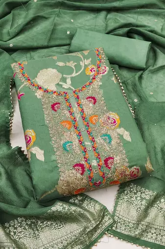 Women's sea green embroidered modal dress material