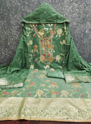  sea green embroidered modal dress material 2