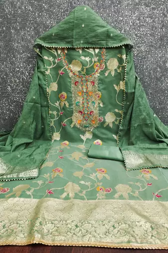  sea green embroidered modal dress material