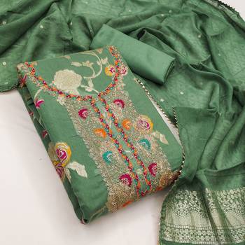  sea green embroidered modal dress material 3